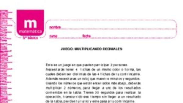 Juego: multiplicando decimales Juego: multiplicando decimales
