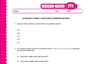 Orden y ubicación números enteros Orden y ubicación números enteros
