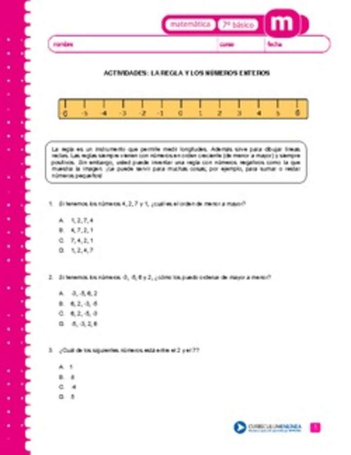 La regla y los números enteros La regla y los números enteros