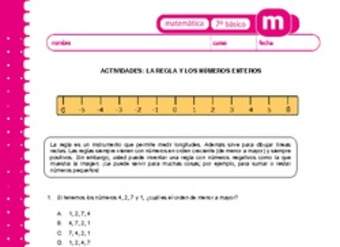 La regla y los números enteros La regla y los números enteros