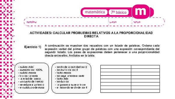 Calcular problemas relativos a la proporcionalidad directa Calcular problemas relativos a la proporcionalidad directa