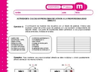 Calcular problemas relativos a la proporcionalidad directa Calcular problemas relativos a la proporcionalidad directa