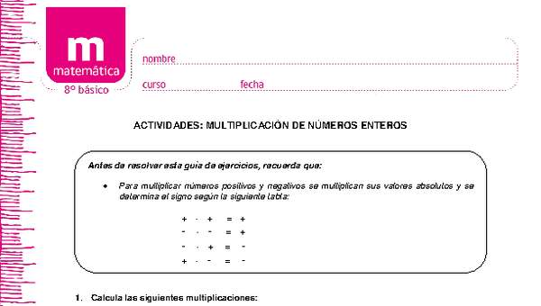 Multiplicación de números enteros Multiplicación de números enteros