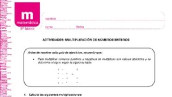 Multiplicación de números enteros Multiplicación de números enteros