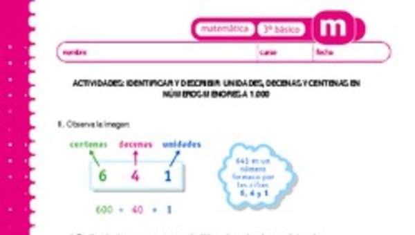 Identificar y describir unidades, decenas y centenas en números menores a 1000 Identificar y describir unidades, decenas y centenas en números menores a 1000