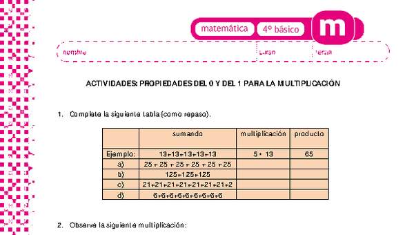 Propiedad del 0 y del 1 en la multiplicación Propiedad del 0 y del 1 en la multiplicación
