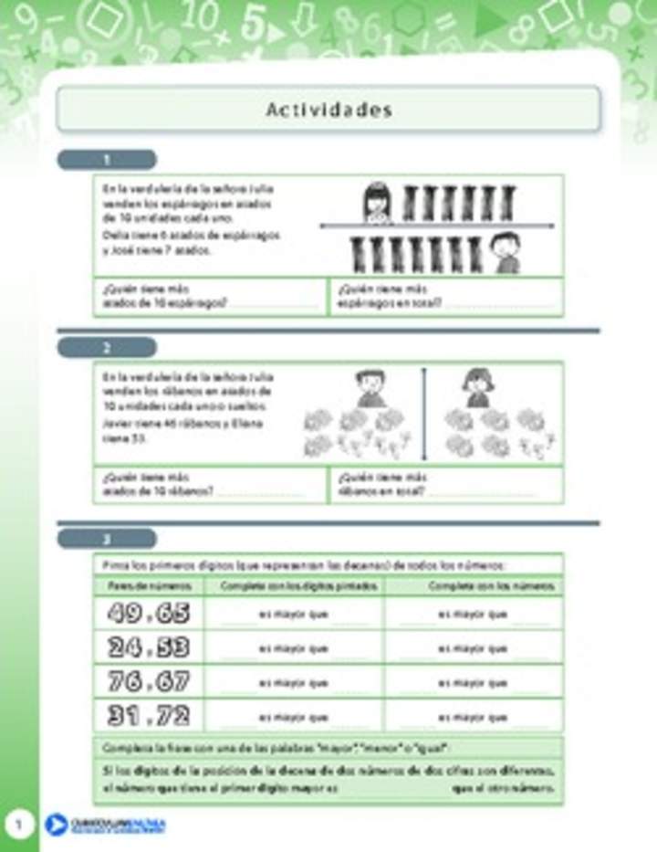 Actividades mayor que, menor que Actividades mayor que, menor que