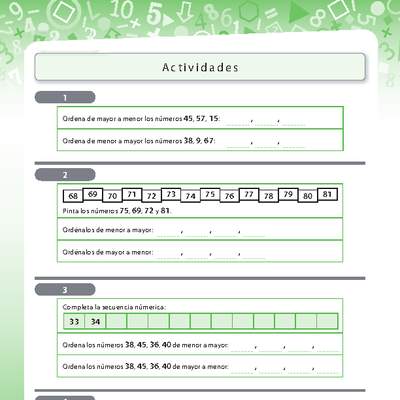 Actividades ordenar cifras Actividades ordenar cifras