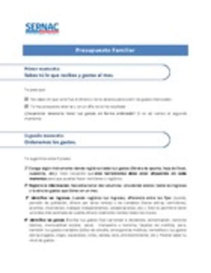 Presupuesto familiar Presupuesto familiar