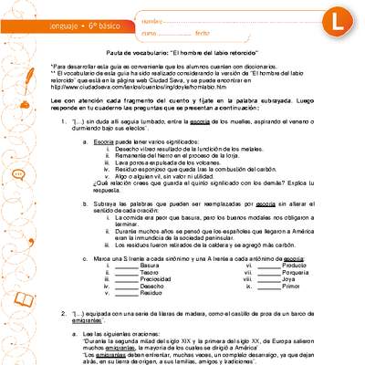 Vocabulario El hombre del labio retorcido Vocabulario El hombre del labio retorcido