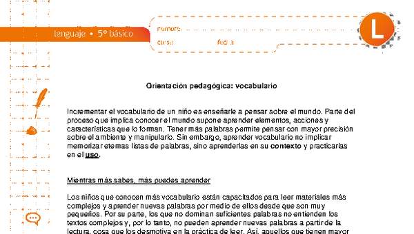 Orientación pedagógica: Vocabulario Orientación pedagógica: Vocabulario