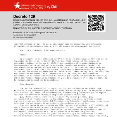 Decreto Supremo N°129, de 2019 (Estándares para 4° básico)