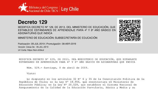 Decreto Supremo N°129, de 2019 (Estándares para 4° básico)