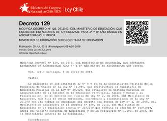 Decreto Supremo N°129, de 2019 (Estándares para 4° básico)