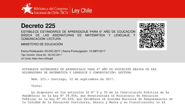 Decreto Supremo N°225, de 2017 (Estándares para 6° básico) Decreto Supremo N°225, de 2017 (Estándares para 6° básico)