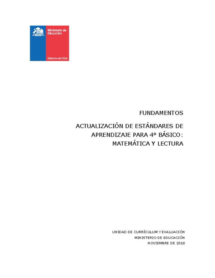 Fundamentos actualización de Estándares de Aprendizaje para 4º básico Fundamentos actualización de Estándares de Aprendizaje para 4º básico
