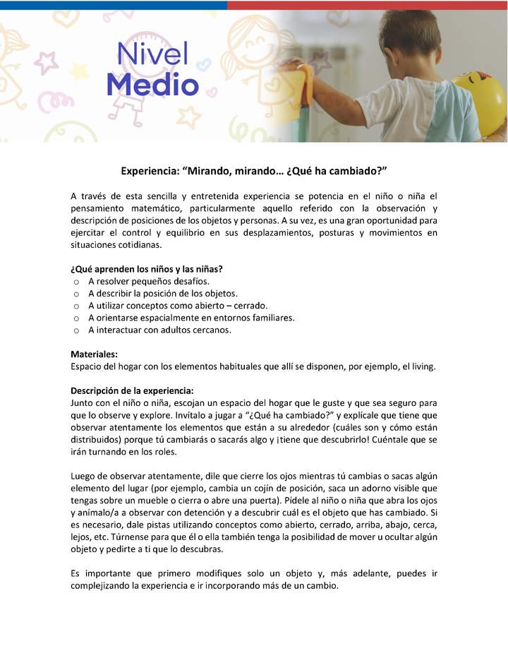 Experiencia: “Mirando, mirando… ¿Qué ha cambiado?” Experiencia: “Mirando, mirando… ¿Qué ha cambiado?”