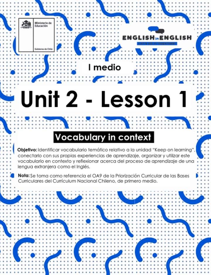 Actividades: 1° Medio Unidad 2 - Lesson 1 Actividades: 1° Medio Unidad 2 - Lesson 1
