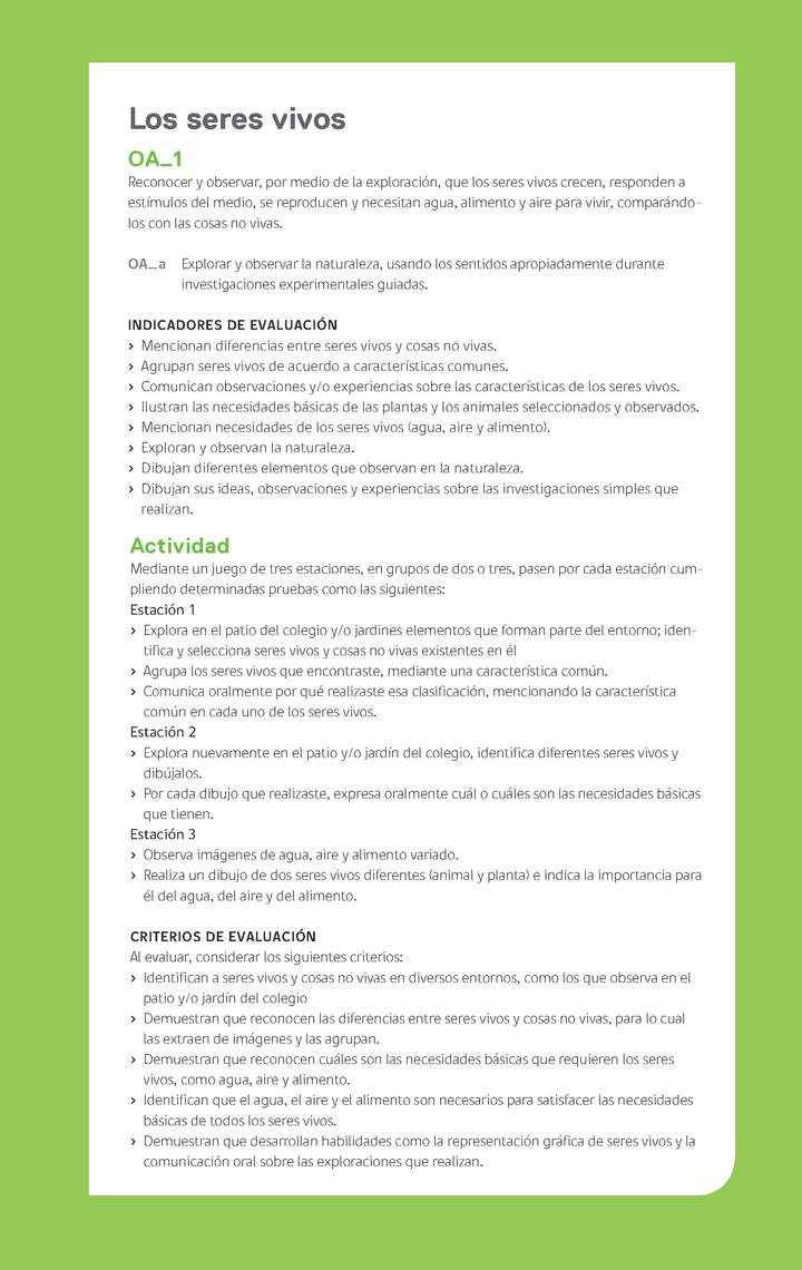 Ejemplo Evaluación Programas - OA01 - Los seres vivos Ejemplo Evaluación Programas - OA01 - Los seres vivos