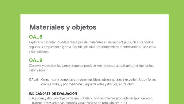 Ejemplo Evaluación Programas - OA08 - OA09 - Materiales y objetos 2 Ejemplo Evaluación Programas - OA08 - OA09 - Materiales y objetos 2