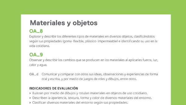 Ejemplo Evaluación Programas - OA08 - OA09 - Materiales y objetos 3 Ejemplo Evaluación Programas - OA08 - OA09 - Materiales y objetos 3