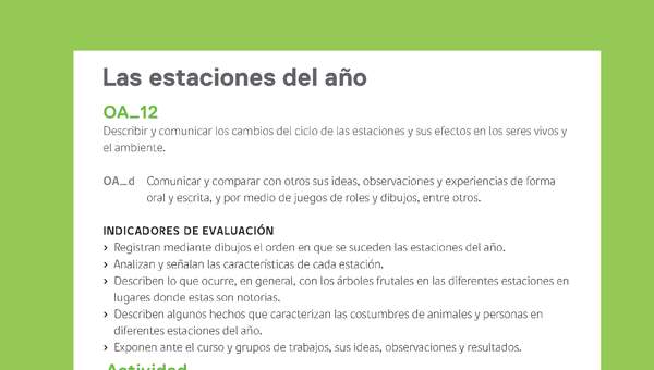 Ejemplo Evaluación Programas - OA12 - Las estaciones del año Ejemplo Evaluación Programas - OA12 - Las estaciones del año