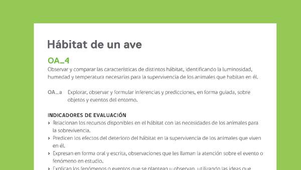Ejemplo Evaluación Programas - OA04 - Hábitat de un ave Ejemplo Evaluación Programas - OA04 - Hábitat de un ave