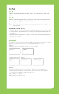 Ejemplo Evaluación Programas - OA08 - OA09 - La luz Ejemplo Evaluación Programas - OA08 - OA09 - La luz