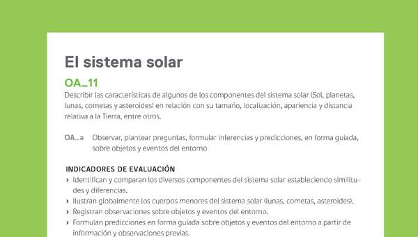 Ejemplo Evaluación Programas - OA11 - El sistema solar Ejemplo Evaluación Programas - OA11 - El sistema solar