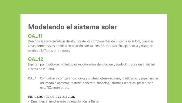 Ejemplo Evaluación Programas - OA11 - OA12 - Modelando el sistema solar Ejemplo Evaluación Programas - OA11 - OA12 - Modelando el sistema solar