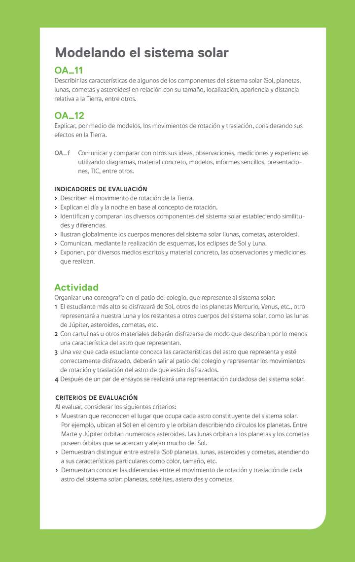 Ejemplo Evaluación Programas - OA11 - OA12 - Modelando el sistema solar Ejemplo Evaluación Programas - OA11 - OA12 - Modelando el sistema solar