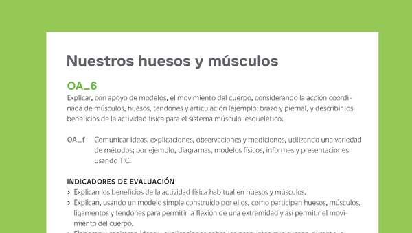 Ejemplo Evaluación Programas - OA06 - Nuestros huesos y músculos Ejemplo Evaluación Programas - OA06 - Nuestros huesos y músculos