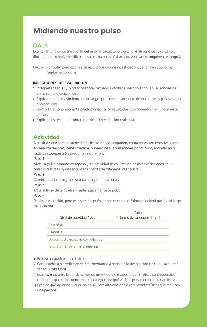 Ejemplo Evaluación Programas - OA04 - Midiendo nuestro pulso Ejemplo Evaluación Programas - OA04 - Midiendo nuestro pulso