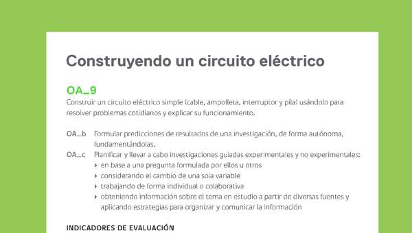 Ejemplo Evaluación Programas - OA09 - Construyendo un circuito eléctrico Ejemplo Evaluación Programas - OA09 - Construyendo un circuito eléctrico