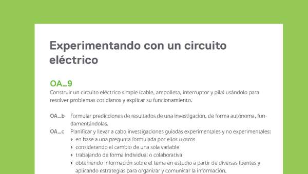 Ejemplo Evaluación Programas - OA09 - Experimentando con un circuito eléctrico Ejemplo Evaluación Programas - OA09 - Experimentando con un circuito eléctrico