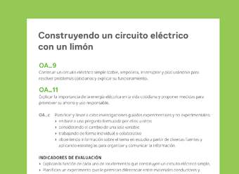 Ejemplo Evaluación Programas - OA09 - OA11 - Construyendo un circuito eléctrico con un limón Ejemplo Evaluación Programas - OA09 - OA11 - Construyendo un circuito eléctrico con un limón