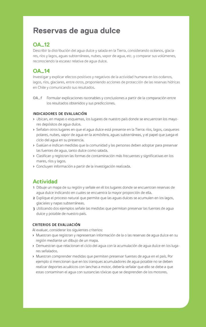 Ejemplo Evaluación Programas - OA11 - OA14 - Reservas de agua dulce Ejemplo Evaluación Programas - OA11 - OA14 - Reservas de agua dulce