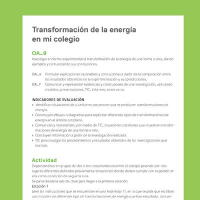 Ejemplo Evaluación Programas - OA09 - Transformación de la energía en mi colegio Ejemplo Evaluación Programas - OA09 - Transformación de la energía en mi colegio