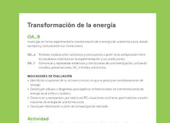 Ejemplo Evaluación Programas - OA09 - Transformación de la energía Ejemplo Evaluación Programas - OA09 - Transformación de la energía