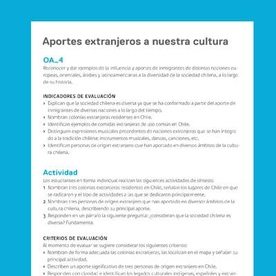 Ejemplo Evaluación Programas - OA04 - Aportes extranjeros a nuestra cultura Ejemplo Evaluación Programas - OA04 - Aportes extranjeros a nuestra cultura