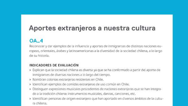 Ejemplo Evaluación Programas - OA04 - Aportes extranjeros a nuestra cultura Ejemplo Evaluación Programas - OA04 - Aportes extranjeros a nuestra cultura