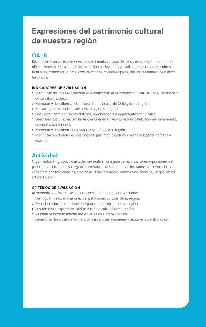 Ejemplo Evaluación Programas - OA05 - Expresiones del patrimonio cultural de nuestra región Ejemplo Evaluación Programas - OA05 - Expresiones del patrimonio cultural de nuestra región