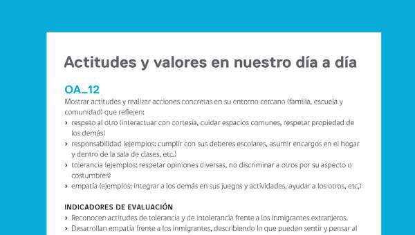 Ejemplo Evaluación Programas - OA12 - Actitudes y valores en nuestro día a día Ejemplo Evaluación Programas - OA12 - Actitudes y valores en nuestro día a día