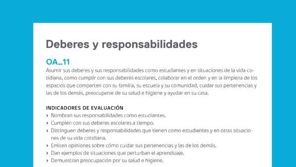 Ejemplo Evaluación Programas - OA11 - Deberes y responsabilidades Ejemplo Evaluación Programas - OA11 - Deberes y responsabilidades