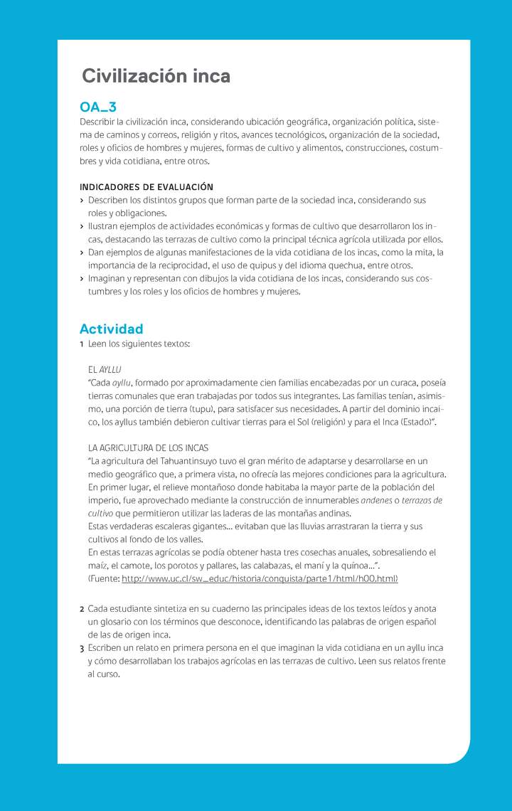 Ejemplo Evaluación Programas - OA03 - Civilización inca Ejemplo Evaluación Programas - OA03 - Civilización inca