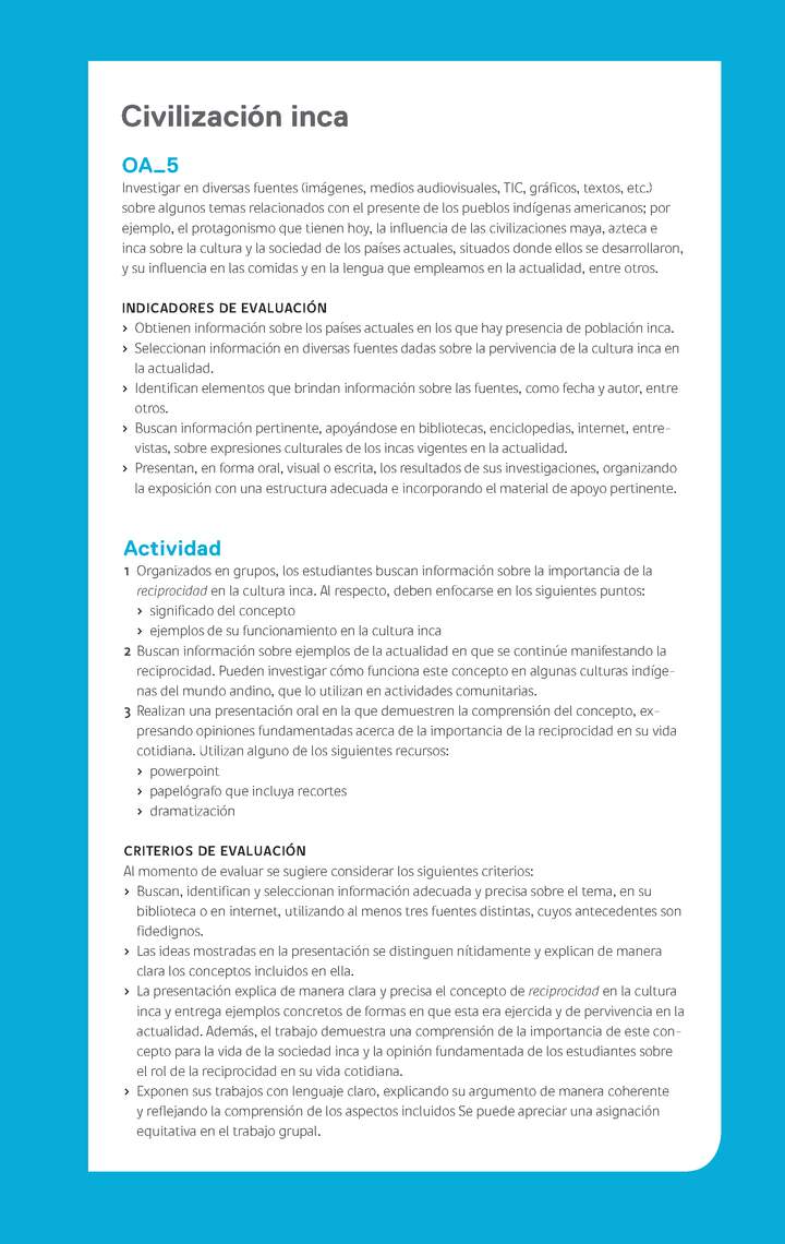 Ejemplo Evaluación Programas - OA05 - Civilización inca Ejemplo Evaluación Programas - OA05 - Civilización inca
