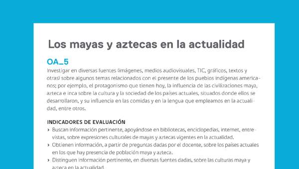 Ejemplo Evaluación Programas - OA05 - Los mayas y aztecas en la actualidad Ejemplo Evaluación Programas - OA05 - Los mayas y aztecas en la actualidad