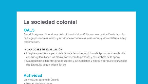 Ejemplo Evaluación Programas - OA05 - La sociedad colonial Ejemplo Evaluación Programas - OA05 - La sociedad colonial