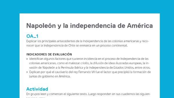 Ejemplo Evaluación Programas - OA01 - Napoleón y la independencia de América Ejemplo Evaluación Programas - OA01 - Napoleón y la independencia de América