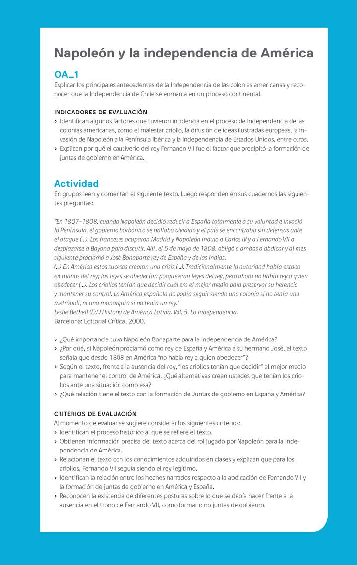 Ejemplo Evaluación Programas - OA01 - Napoleón y la independencia de América Ejemplo Evaluación Programas - OA01 - Napoleón y la independencia de América